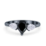 Three Stone Teardrop Pear Art Deco Wedding Engagement Ring 925 Sterling Silver