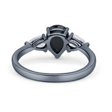 Three Stone Teardrop Pear Art Deco Wedding Engagement Ring 925 Sterling Silver