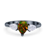 Three Stone Teardrop Pear Art Deco Wedding Engagement Ring 925 Sterling Silver