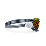 Three Stone Teardrop Pear Art Deco Wedding Engagement Ring 925 Sterling Silver