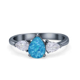 Three Stone Teardrop Pear Art Deco Wedding Engagement Ring 925 Sterling Silver