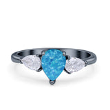 Three Stone Teardrop Pear Art Deco Wedding Engagement Ring 925 Sterling Silver