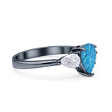 Three Stone Teardrop Pear Art Deco Wedding Engagement Ring 925 Sterling Silver