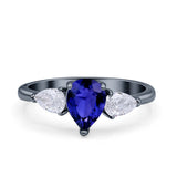 Three Stone Teardrop Pear Art Deco Wedding Engagement Ring 925 Sterling Silver