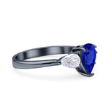 Three Stone Teardrop Pear Art Deco Wedding Engagement Ring 925 Sterling Silver