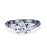 Three Stone Teardrop Pear Art Deco Wedding Engagement Ring 925 Sterling Silver