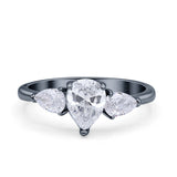 Three Stone Teardrop Pear Art Deco Wedding Engagement Ring 925 Sterling Silver