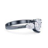 Three Stone Teardrop Pear Art Deco Wedding Engagement Ring 925 Sterling Silver