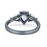 Three Stone Teardrop Pear Art Deco Wedding Engagement Ring 925 Sterling Silver