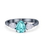 Three Stone Teardrop Pear Art Deco Wedding Engagement Ring 925 Sterling Silver