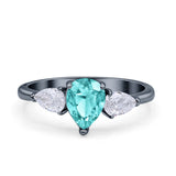 Three Stone Teardrop Pear Art Deco Wedding Engagement Ring 925 Sterling Silver