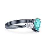 Three Stone Teardrop Pear Art Deco Wedding Engagement Ring 925 Sterling Silver