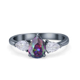 Three Stone Teardrop Pear Art Deco Wedding Engagement Ring 925 Sterling Silver