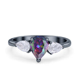 Three Stone Teardrop Pear Art Deco Wedding Engagement Ring 925 Sterling Silver