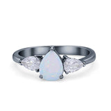 Three Stone Teardrop Pear Art Deco Wedding Engagement Ring 925 Sterling Silver