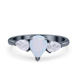 Three Stone Teardrop Pear Art Deco Wedding Engagement Ring 925 Sterling Silver