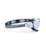 Three Stone Teardrop Pear Art Deco Wedding Engagement Ring 925 Sterling Silver