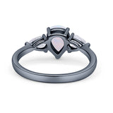 Three Stone Teardrop Pear Art Deco Wedding Engagement Ring 925 Sterling Silver