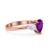 Three Stone Teardrop Pear Art Deco Wedding Engagement Ring 925 Sterling Silver