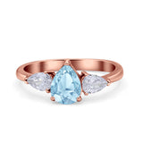 Three Stone Teardrop Pear Art Deco Wedding Engagement Ring 925 Sterling Silver