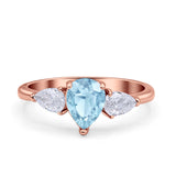 Three Stone Teardrop Pear Art Deco Wedding Engagement Ring 925 Sterling Silver