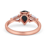 Three Stone Teardrop Pear Art Deco Wedding Engagement Ring 925 Sterling Silver