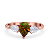 Three Stone Teardrop Pear Art Deco Wedding Engagement Ring 925 Sterling Silver