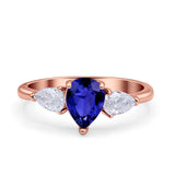 Three Stone Teardrop Pear Art Deco Wedding Engagement Ring 925 Sterling Silver