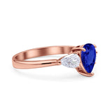 Three Stone Teardrop Pear Art Deco Wedding Engagement Ring 925 Sterling Silver