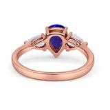 Three Stone Teardrop Pear Art Deco Wedding Engagement Ring 925 Sterling Silver