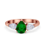 Three Stone Teardrop Pear Art Deco Wedding Engagement Ring 925 Sterling Silver