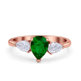 Three Stone Teardrop Pear Art Deco Wedding Engagement Ring 925 Sterling Silver