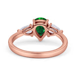 Three Stone Teardrop Pear Art Deco Wedding Engagement Ring 925 Sterling Silver