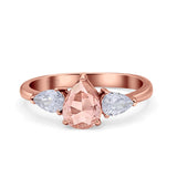 Three Stone Teardrop Pear Art Deco Wedding Engagement Ring 925 Sterling Silver
