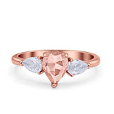 Three Stone Teardrop Pear Art Deco Wedding Engagement Ring 925 Sterling Silver