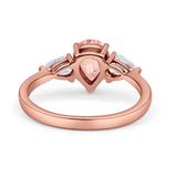 Three Stone Teardrop Pear Art Deco Wedding Engagement Ring 925 Sterling Silver