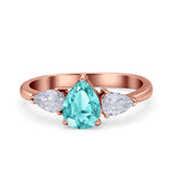 Three Stone Teardrop Pear Art Deco Wedding Engagement Ring 925 Sterling Silver