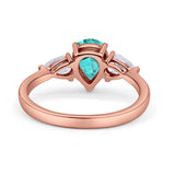 Three Stone Teardrop Pear Art Deco Wedding Engagement Ring 925 Sterling Silver