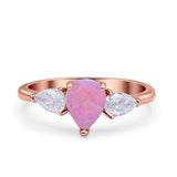 Three Stone Teardrop Pear Art Deco Wedding Engagement Ring 925 Sterling Silver