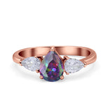 Three Stone Teardrop Pear Art Deco Wedding Engagement Ring 925 Sterling Silver