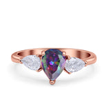 Three Stone Teardrop Pear Art Deco Wedding Engagement Ring 925 Sterling Silver