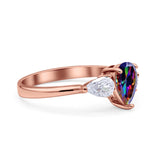 Three Stone Teardrop Pear Art Deco Wedding Engagement Ring 925 Sterling Silver