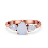 Three Stone Teardrop Pear Art Deco Wedding Engagement Ring 925 Sterling Silver