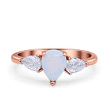 Three Stone Teardrop Pear Art Deco Wedding Engagement Ring 925 Sterling Silver