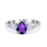 Three Stone Teardrop Pear Art Deco Wedding Engagement Ring 925 Sterling Silver