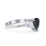 Three Stone Teardrop Pear Art Deco Wedding Engagement Ring 925 Sterling Silver