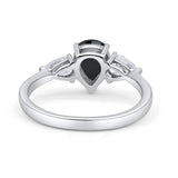 Three Stone Teardrop Pear Art Deco Wedding Engagement Ring 925 Sterling Silver