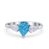 Three Stone Teardrop Pear Art Deco Wedding Engagement Ring 925 Sterling Silver