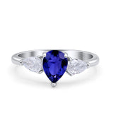 Three Stone Teardrop Pear Art Deco Wedding Engagement Ring 925 Sterling Silver