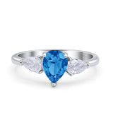 Three Stone Teardrop Pear Art Deco Wedding Engagement Ring 925 Sterling Silver